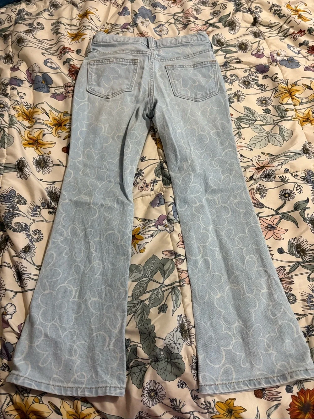 Old Navy Light Blue Floral-Print Flared Jeans